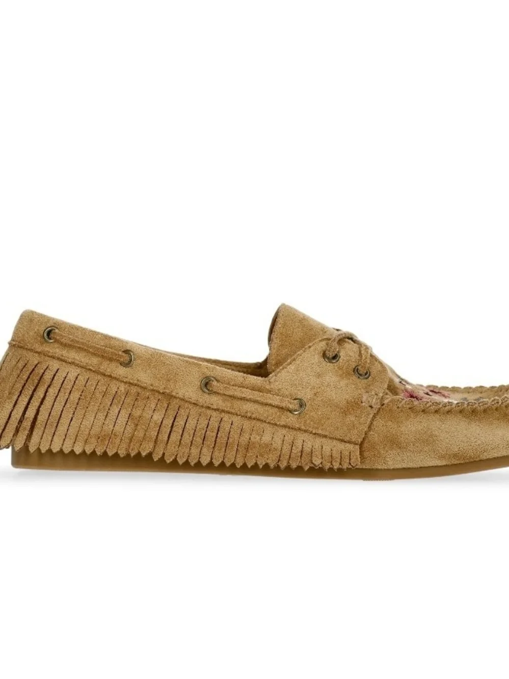 Weekend Academy Size5 Big Kids Flower Embroidery Boho Brown Suede Moccasin Shoes